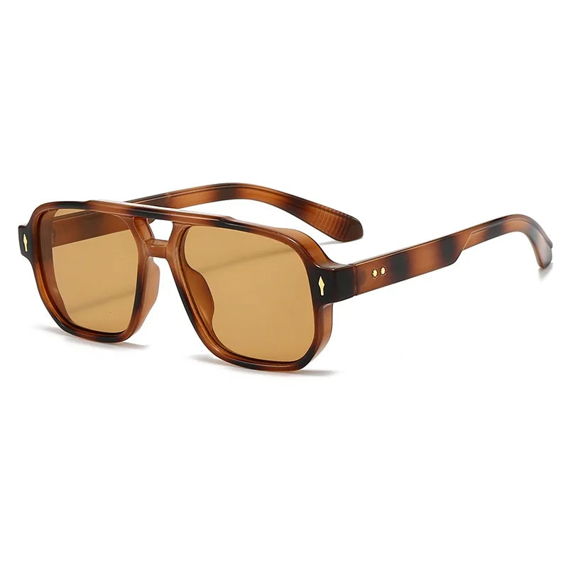 Gafas de sol cuadradas clásicas de doble puente para mujer y hombre, lentes transparentes a la moda con lentes oceánicos, remaches de tendencia, gafas de sol femeninas UV400