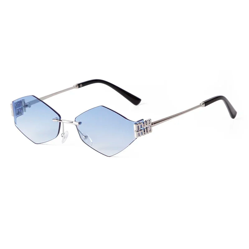 STORY-gafas de sol hexagonales sin montura para hombre y mujer, lentes de sol sin marco de Metal, de diseñador de marca de lujo, a la moda, color azul, S8066A