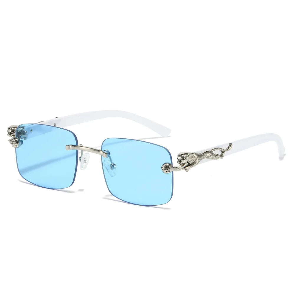 Nuevas gafas cuadradas sin marco de moda para hombre, gafas de sol anti-Uv decorativas de guepardo