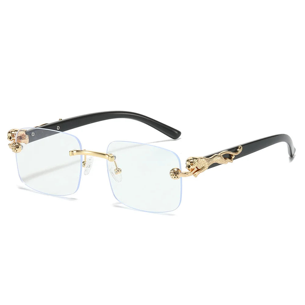 Nuevas gafas cuadradas sin marco de moda para hombre, gafas de sol anti-Uv decorativas de guepardo