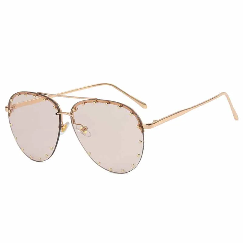 Nuevas gafas De Sol De lujo para mujer con remaches De Metal, gafas De Sol sin montura para piloto, gafas con personalidad para mujer, gafas geniales, gafas De Sol para mujer UV400