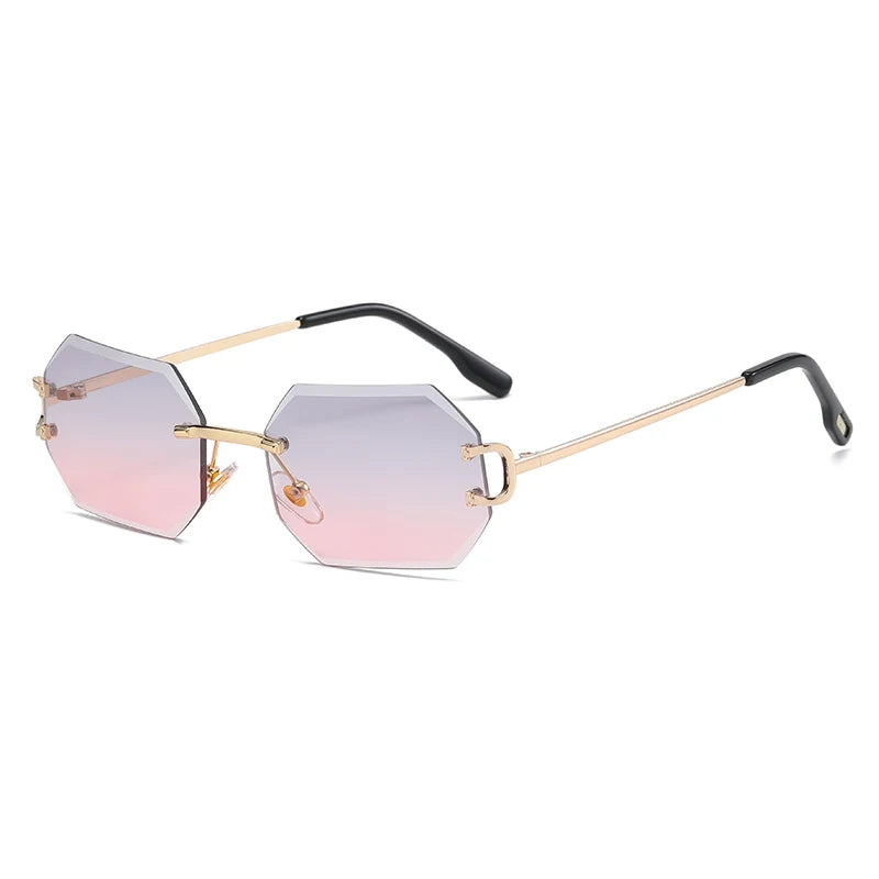 Gafas de sol octagonales sin montura con borde de corte, gafas de sol de Metal a la moda, gafas de sol con foto modernas para hombres y mujeres transfronterizas