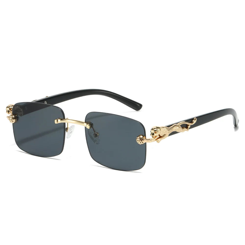 Nuevas gafas cuadradas sin marco de moda para hombre, gafas de sol anti-Uv decorativas de guepardo