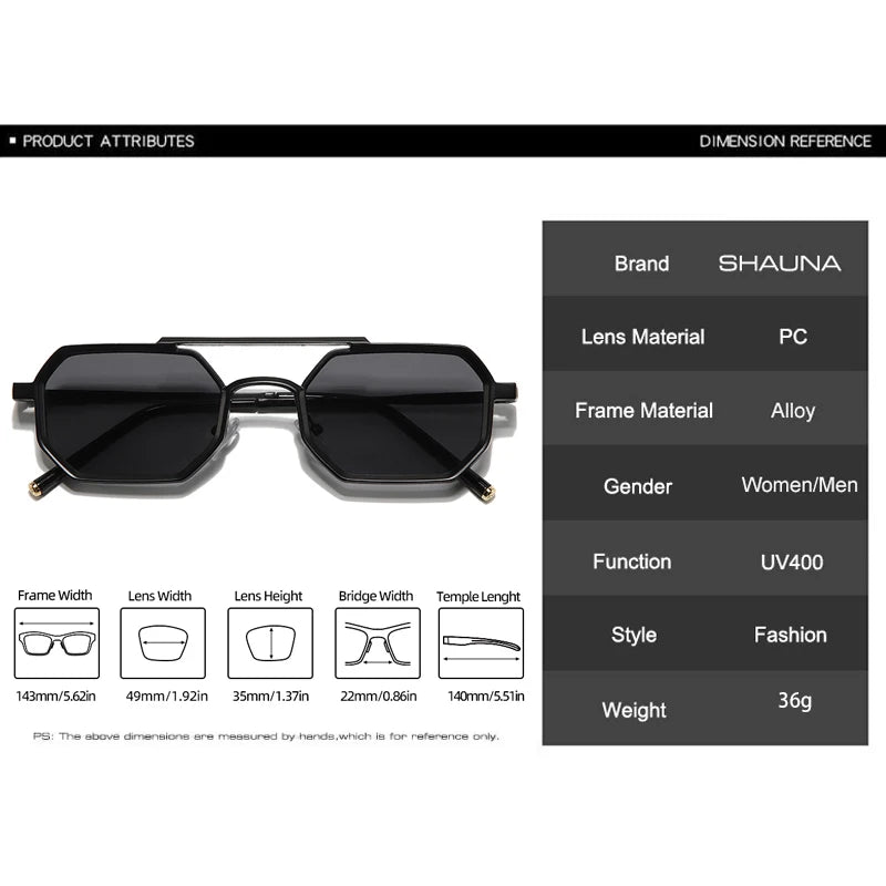 SHAUNA Retro doble puente hombres polígono pequeñas gafas de sol cuadradas moda claro océano gradiente lente gafas mujeres marco de Metal