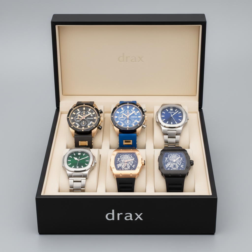 Caja con 6 Relojes de lujo Tienda DRAX